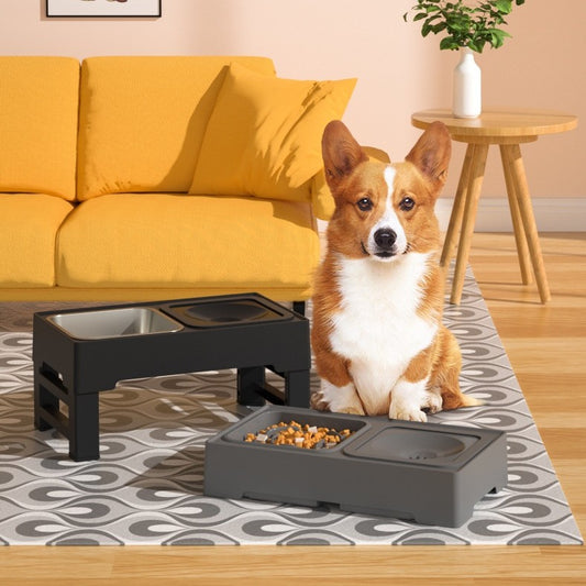 Adjustable Elevated Dog Double Bowls